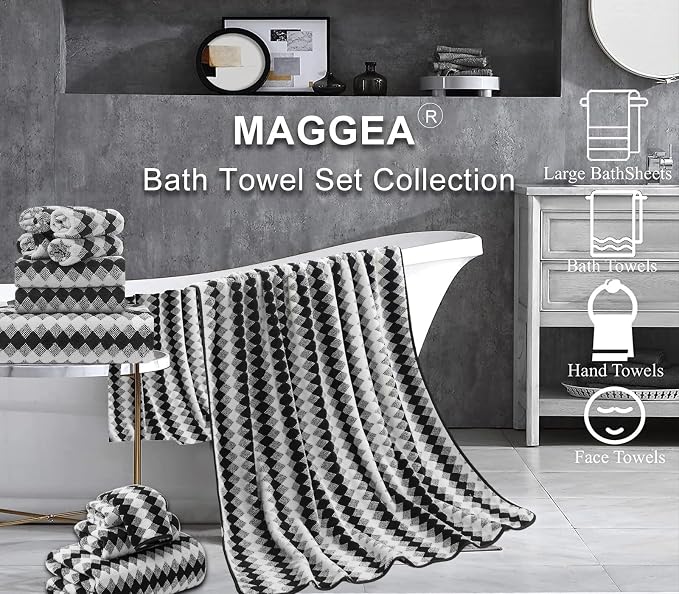 2 Hand Towel Set 16"x31" Black White Towel Set - Image 3