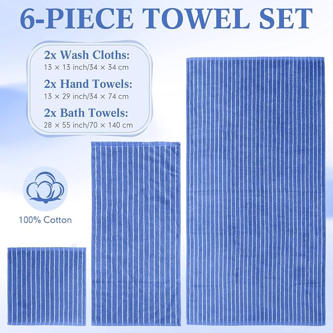 6 Pcs Large Bath Towels Set 28x55 Inch Soft Cotton Towels - Image 2