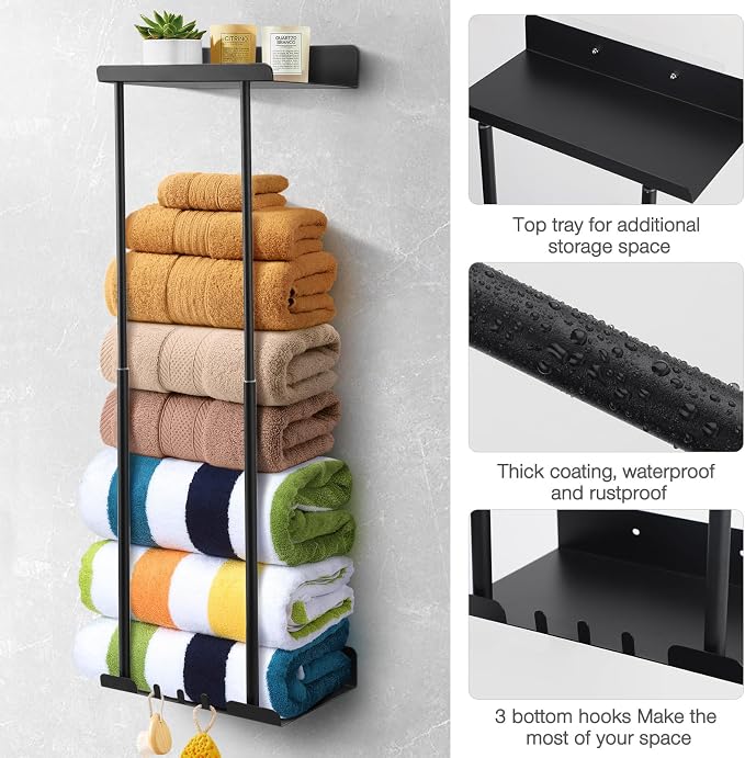 Hommtina Bathroom Towel Storage Black Towel Holder Bathroom Decor Aesthetic - Image 3