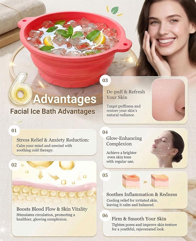 Face Ice Bath Bowl with Built-in Ice Tray, Collapsible Silicone Face Bowl - Image 3