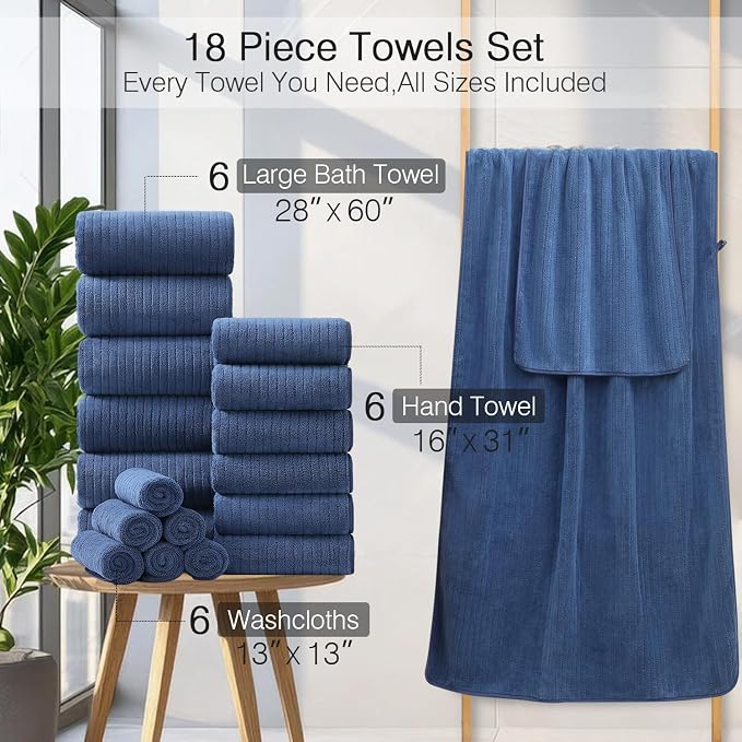 Hailea 18 Piece Family Bath Towel Set Include 6 Bath Towels, 6 Hand Towels and - Image 4