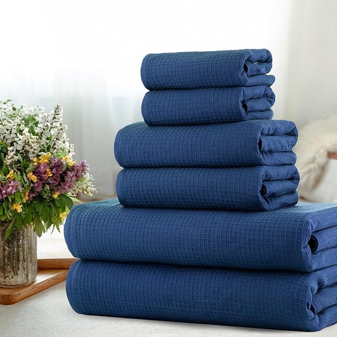 CASA COPENHAGEN Waffle 6Pcs 100% Egyptian Cotton Large Designer Towels Gift - Image 2