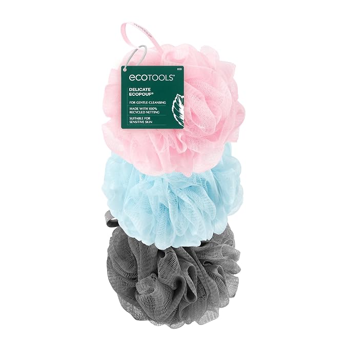 EcoTools EcoPouf 3 Pack Bath Sponge Set, Soft Recycled Netting Shower Poufs by EcoTools