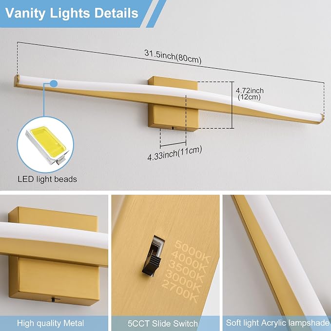 Modern Bathroom Vanity Light 32 inch, Dimmable 5CCT Led Bathroom Light Fixture - Image 5