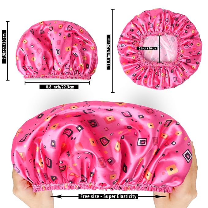 4 PCS Shower Cap for Women, Elastic and Reusable Bath Caps, Double Layers - Image 3