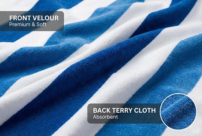 Velour Cabana Beach Towel 2 Pack, 30” x 60” Soft Plush Cotton Pool Towel - Image 5