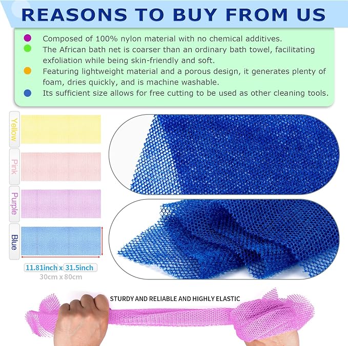 4 Pieces African Net Sponge Authentic Shower loofah exfoliating Body Scrubber - Image 2