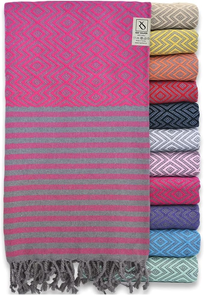 RAY SILVER Turkish Beach Towel – 100% Turkish Cotton 40"x71" Quick Dry by RaySilver