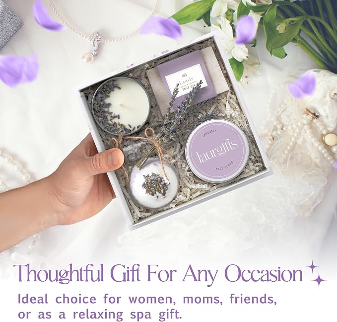 Mothers Day Gifts for Mom – Lavender Spa Gift Box, Small Candle Set - Image 8