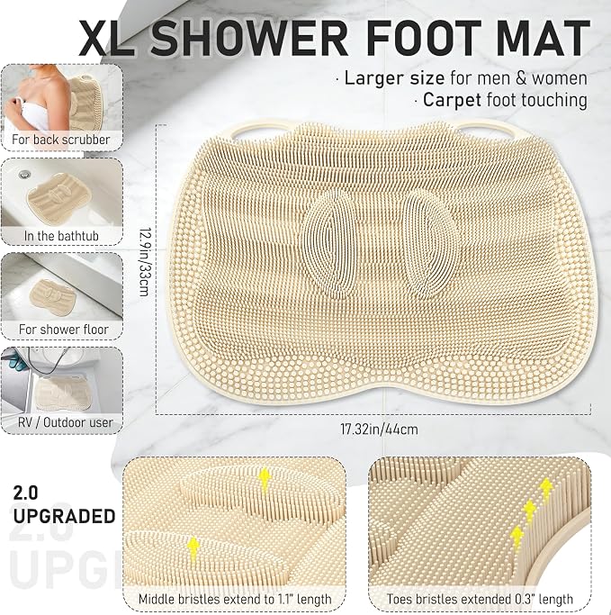 XL Shower Foot Scrubber Mat, Silicone Feet Massage Scrubber in Shower Clean - Image 2