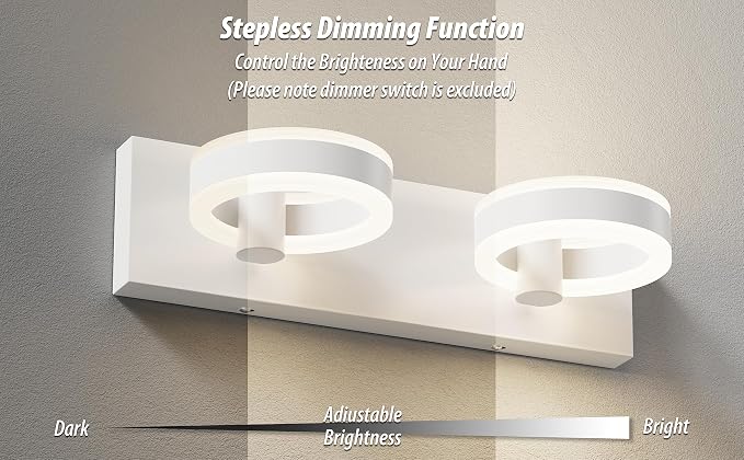 LED Bathroom Light Fixtures, 15inch White Vanity Lights, Modern 2 Light Acrylic - Image 5