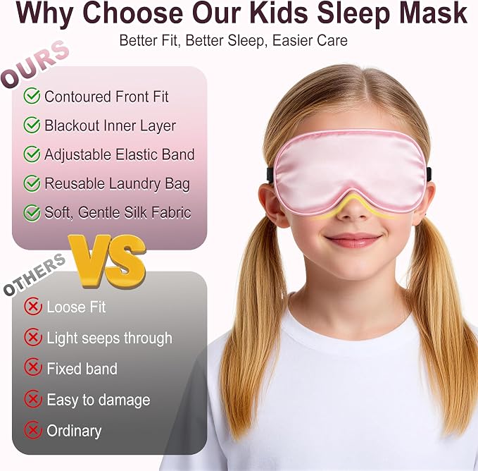 Kids Sleep Mask, Kids Eye Mask for Boys Girls, Kid Silk Eye Masks - Image 4