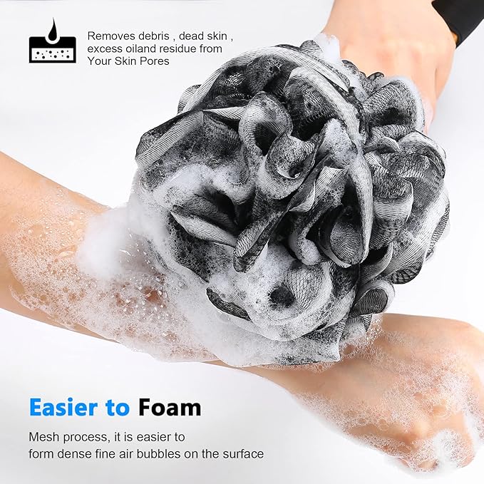 Black Loofah on a Stick PE Soft Mesh Luffa - Image 5