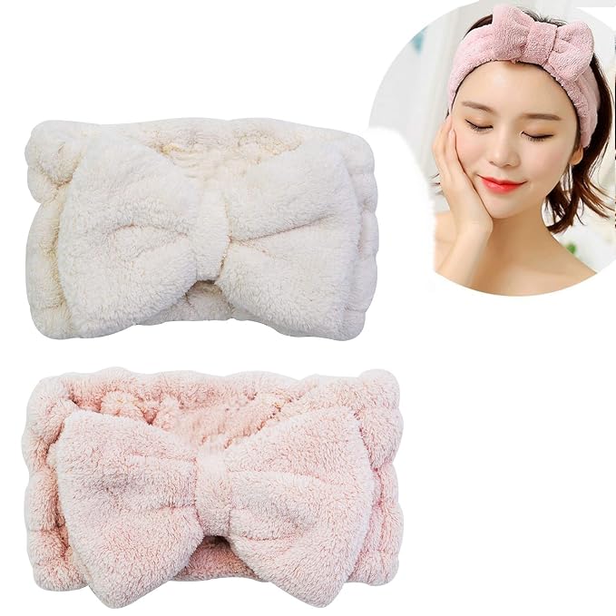 Chloven 2 Pack Microfiber Bowtie Headbands Facial Makeup Headband Cosmetic by ChlovenUS