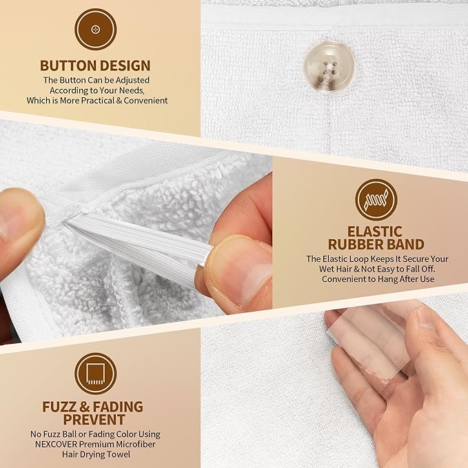 NEXCOVER Hair Towel Microfiber, 2 Pack White 9.8 inch X 25.5 inch Hair Wrap - Image 3