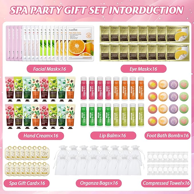 128 PCS Spa Party Supplies for Women, Spa Kit Include Lip Balm, Facial Masks - Image 2