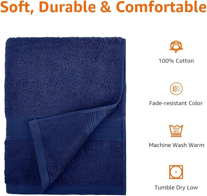 Amazon Basics 6-Piece Fade-Resistant 100% Cotton Towel Set, Soft and Absorbent - Image 7