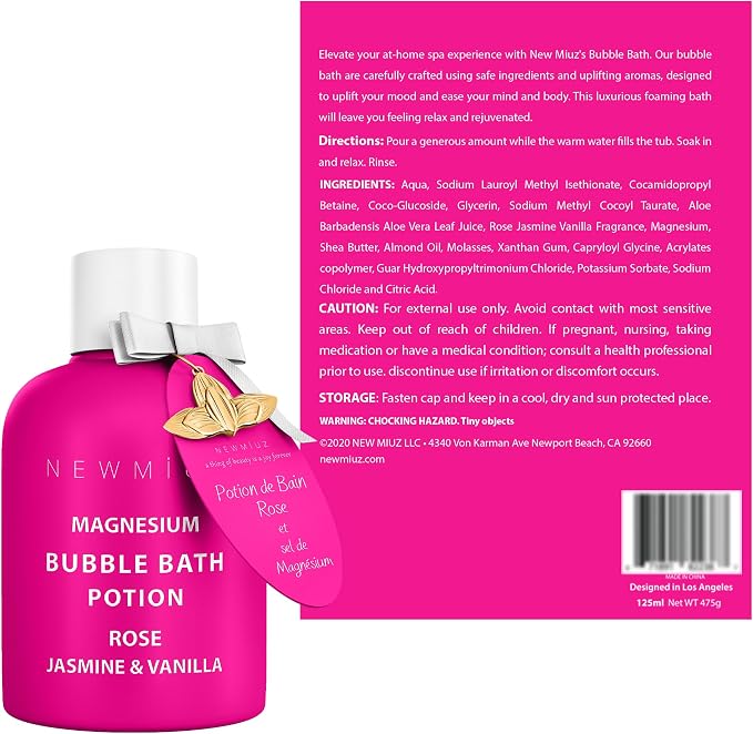 Magnesium Bubble Bath Rose Jasmine Vanilla Long Lasting Foam - Image 8