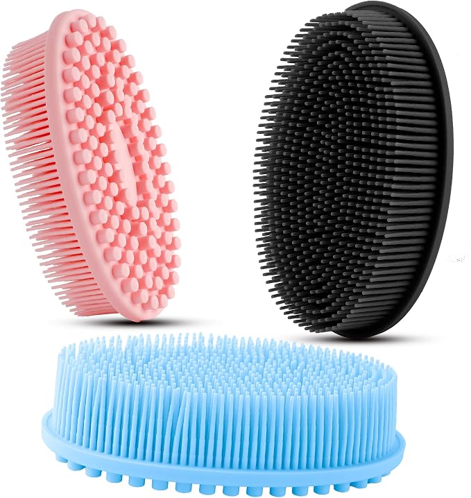 3 Pack Silicone Body Scrubber, Soft Silicone Loofah Exfoliating Body Scrubber by Slergut