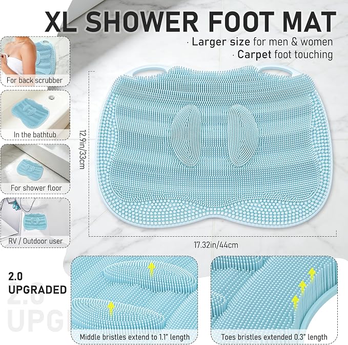 XL Shower Foot Scrubber Mat, Silicone Feet Massage Scrubber in Shower Clean - Image 2