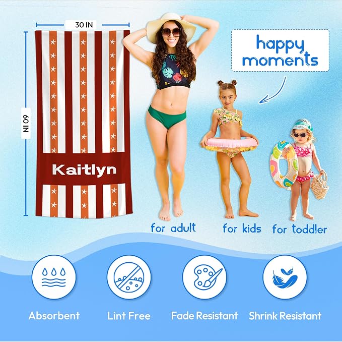 JML Custom Beach Towel with Name, Personalized Microfiber Beach Towel with Name - Image 4