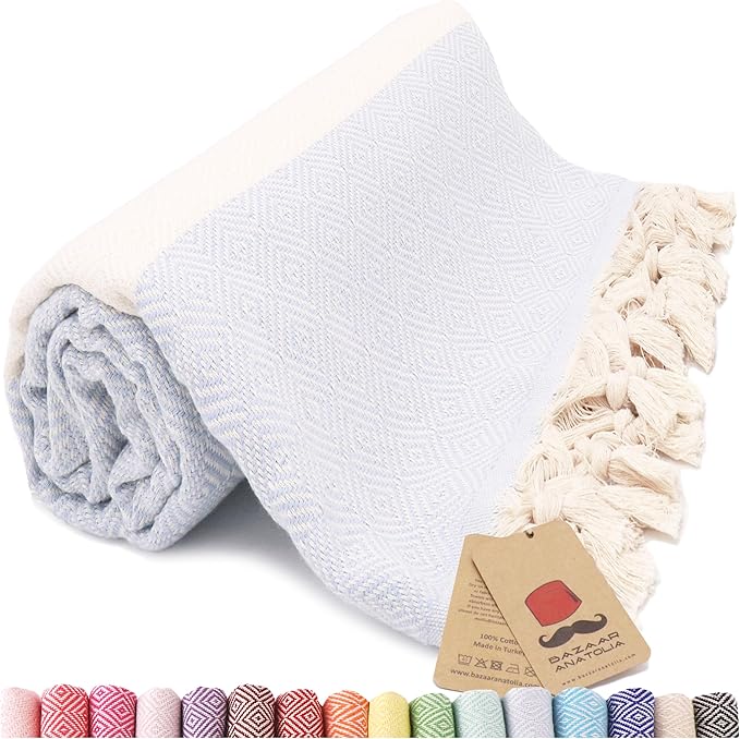 Bazaar Anatolia Turkish Beach Towel – 100% Cotton, Quick Dry, Sand Free Towel by BazaarAnatolia