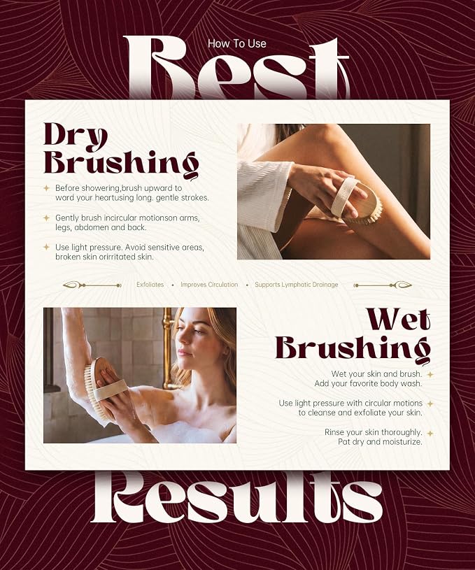 POPCHOSE Dry Brushing Body Brush, Natural Bristle Dry Skin Exfoliating Brush - Image 6