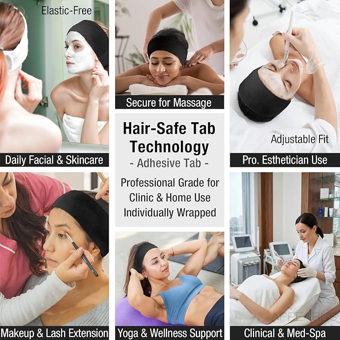 APPEARUS Disposable Stretch Facial Headbands, Snag-Free Adhesive Tab Closure - Image 7