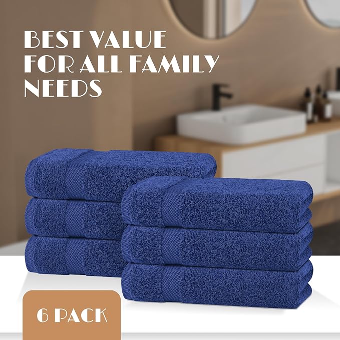 White Classic Wealuxe Navy Blue Bath Towels 24x50 Inch, Cotton Towel Set - Image 4