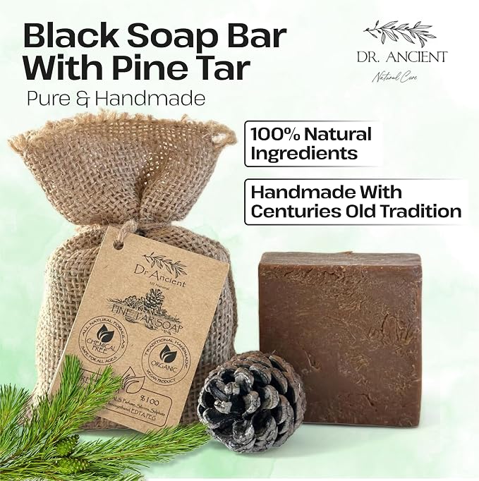 Dr.Ancient Pine Tar Black Soap Bar, Organic Soap Bars Handcrafted the - Image 2