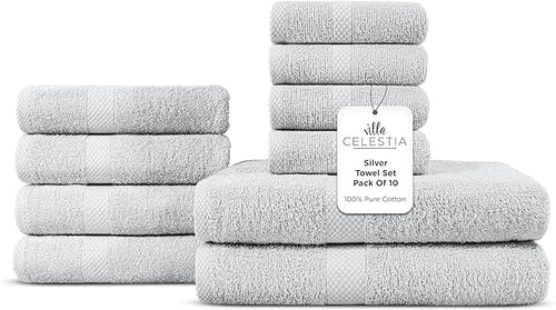 100% Cotton Bath Towel Set of 10-2 Bath Towels, 4 Hand Towels, 4 Wash Cloths by VillaCelestia