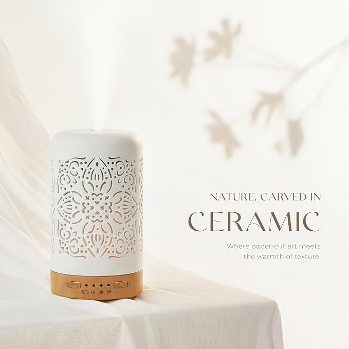 Earnest Living Essential Oil Diffuser White Ceramic Diffuser 250 ml Timers - Image 8