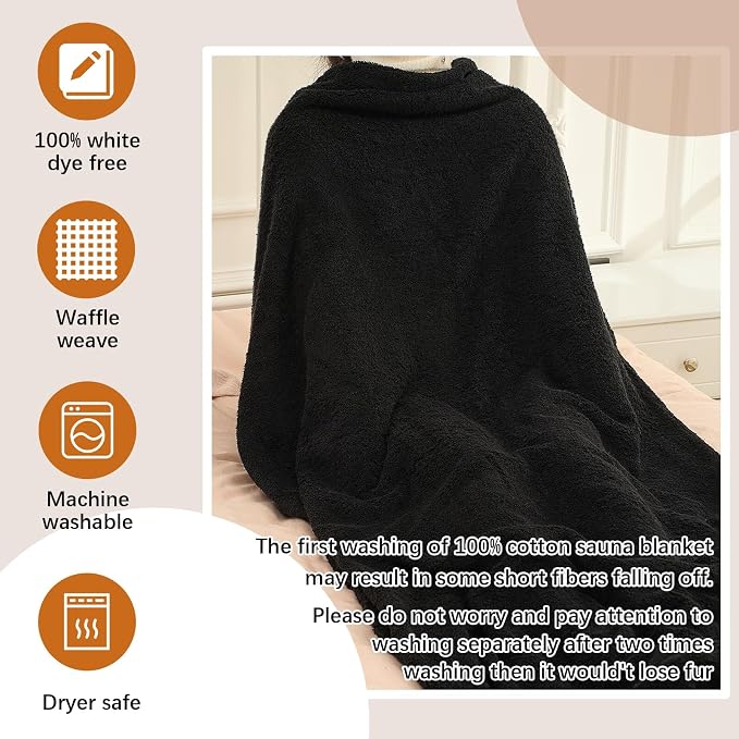 HunnmingRe Infrared Sauna Blanket Towel Inserted, 35 x 70”Cotton Sweat - Image 3