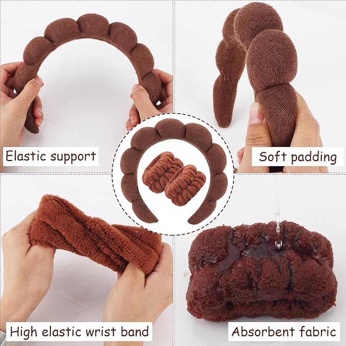Zkptops Spa Headband for Washing Face Wristband Set Sponge Makeup Skincare - Image 5