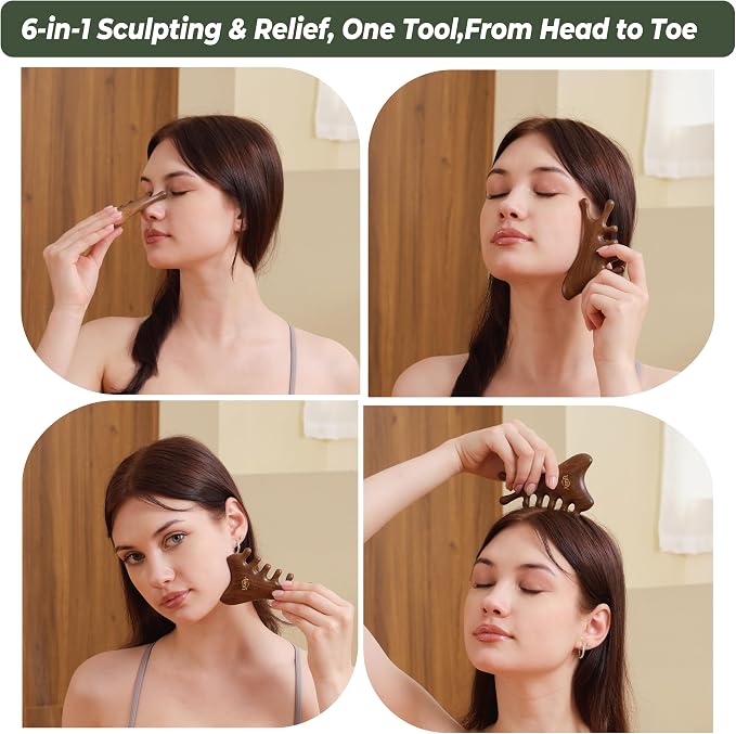 Mother’s Day Gift for Mom, Relaxation Gifts Set, Wooden Gua Sha Tool Set – Face - Image 4