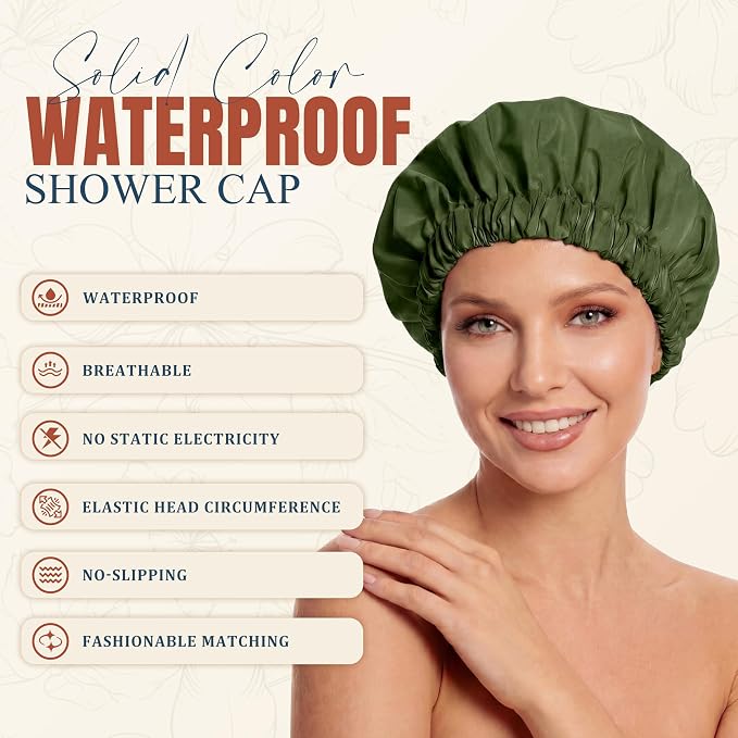 Reusable Shower Cap for Women, Large Waterproof Shower Bonnet - Image 2