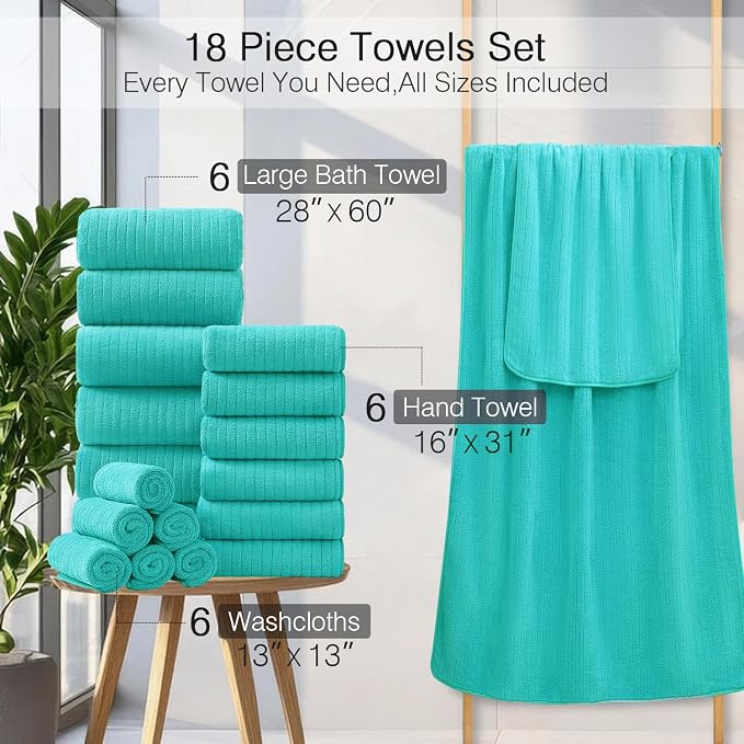 18 Piece Family Bath Towel Set Include 6 Bath Towels, 6 Hand Towels and 6 - Image 3