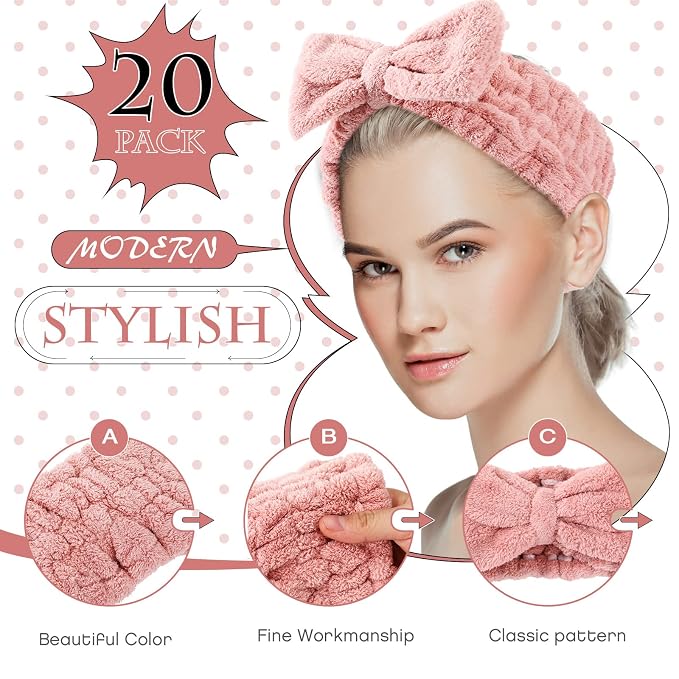 Yunlly 20 Pcs Spa Headband for Women 4 Inches Width Facial Makeup Hair Band - Image 3