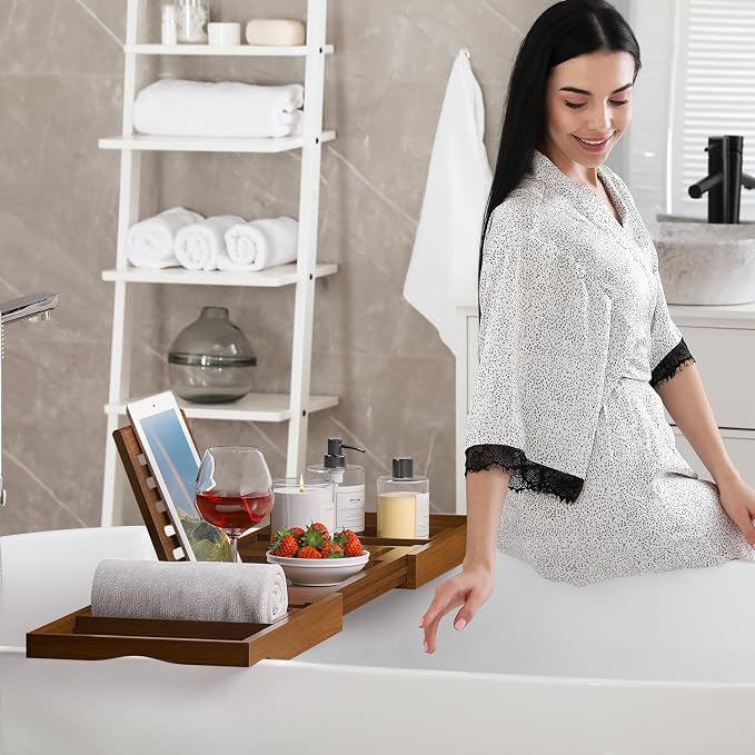 Kiasthome Teak Bathtub Caddy, Expandable Bath Tray, Non‑Slip Luxury Tub Caddy - Image 5