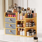 Large Makeup Organizer For Vanity, Large Capacity 3 Tiers Bamboo Bathroom by X-cosrack