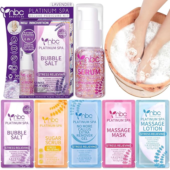 Pedicure Kit Foot Soak Set: Bubble Salt, Sugar Scrub, Massage Mask, Massage by nbcBeautiLab