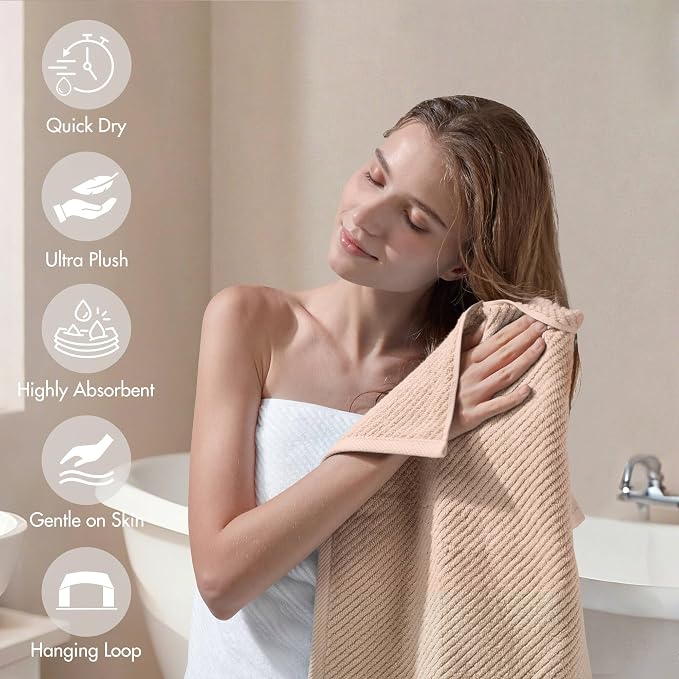 Madison Park Bathroom Towel Set of 6 Diagonal Ribbed, 500 GSM - Image 6