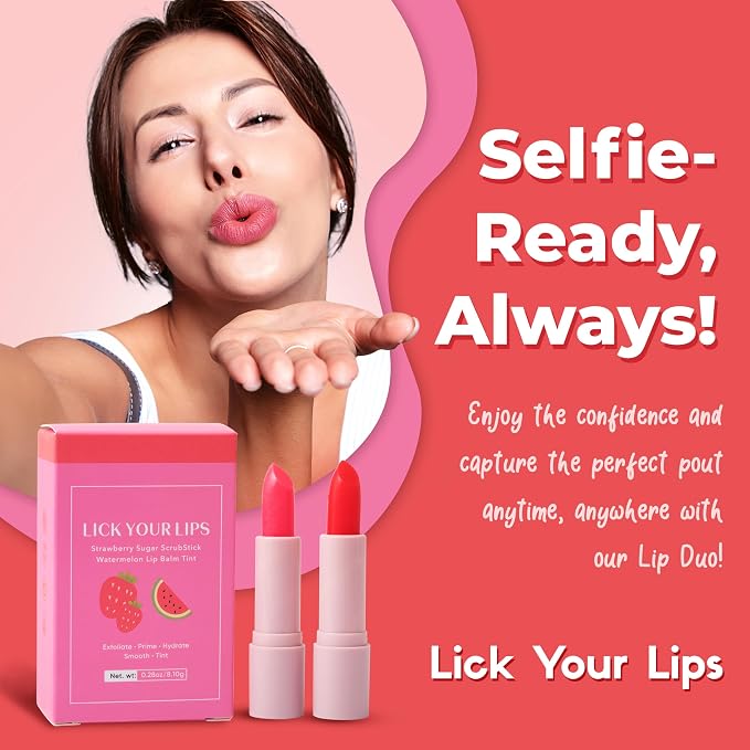 Watermelon Tinted Lip Balm and Strawberry Sugar Lip Scrub Stick Duo - Image 7