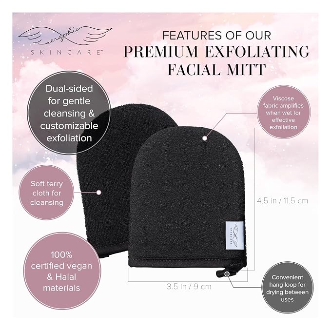 Seraphic Skincare Premium Exfoliating Facial Mitt – Dual-Sided Face Scrubber - Image 3