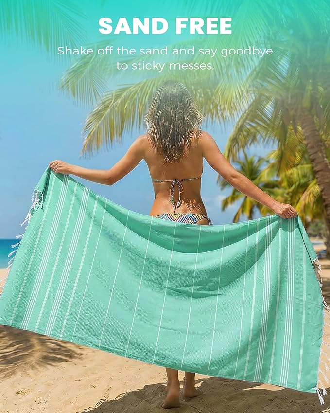 2 Packs Cotton Turkish Beach Towels Swim Towel Compact Oversized Sand Free - Image 3