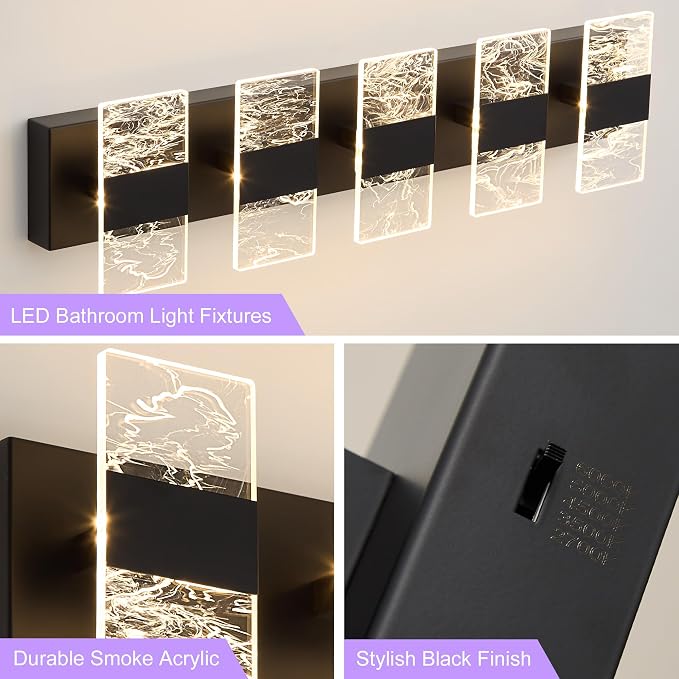 Modern LED Bathroom Light Fixtures Dimmable 5-Light Black Vanity Light - Image 6