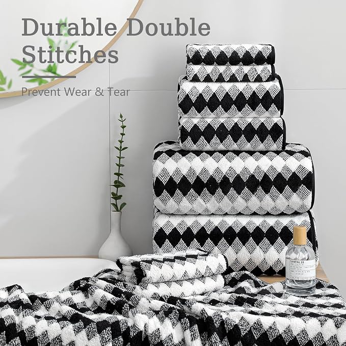 8 Piece Bathroom Towel Set Black White|2 Oversized Large Bath Towels Sheet - Image 7