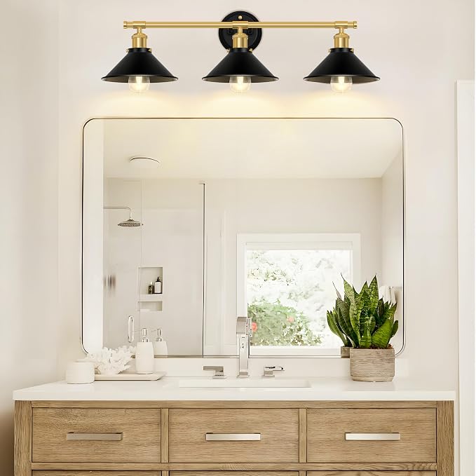 Licperron 3-Light Black and Gold Bathroom Lighting Fixtures, Farmhouse Vanity - Image 6