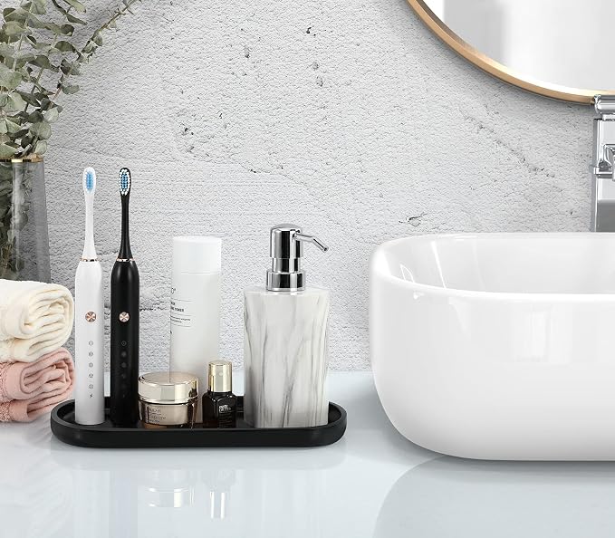 Luxspire Bathroom Vanity Tray, Oval Soap Dispenser Tray, Handmade Resin - Image 6