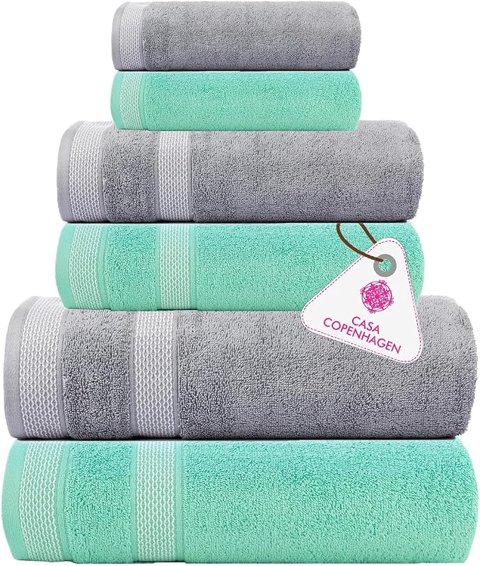 CASA COPENHAGEN Solitaire 6Pcs 100% Egyptian Cotton Large Designer Towels Gift by CASACOPENHAGEN